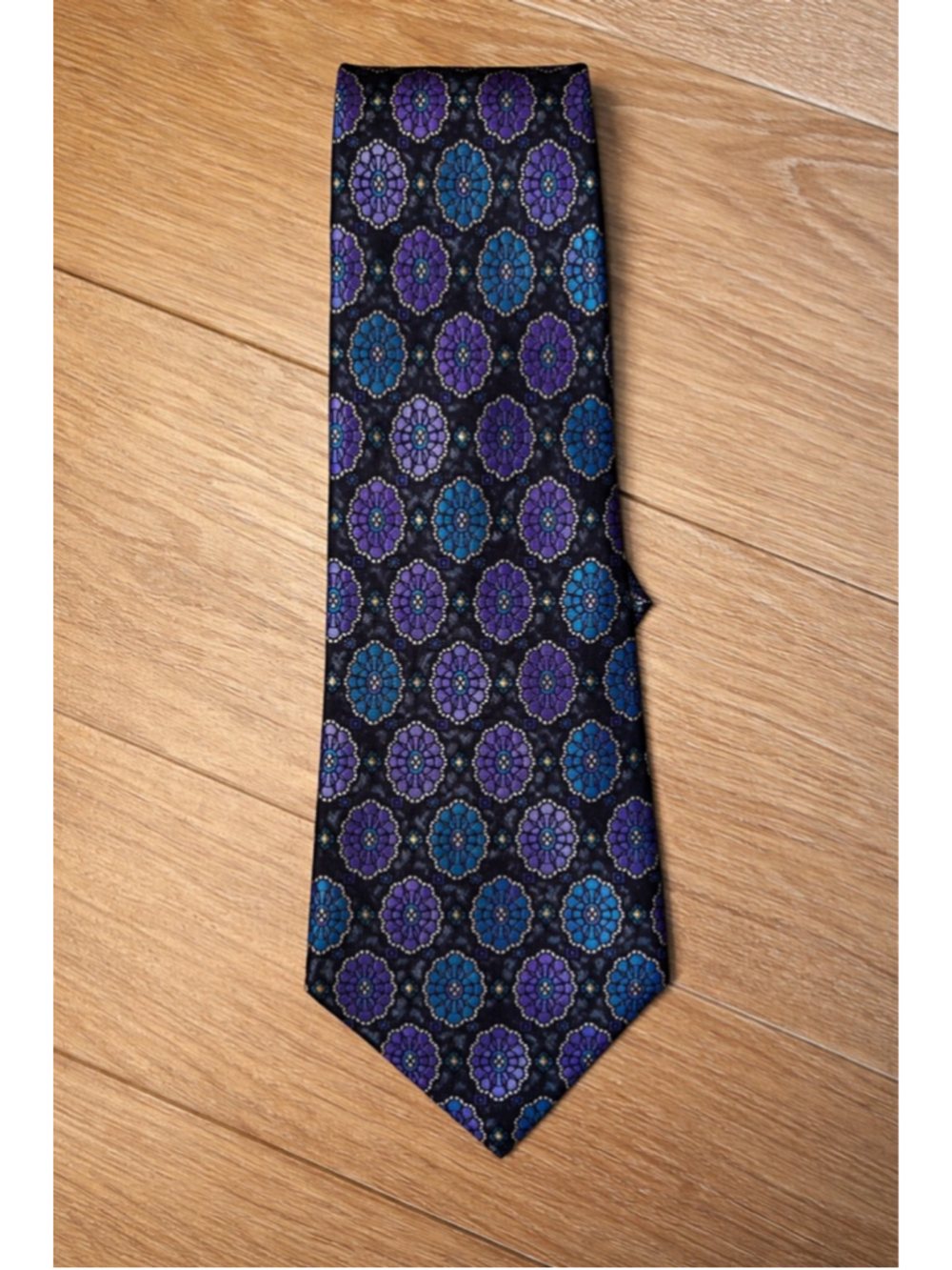 Vintage Christian Dior Monsieur Silk Tie Geometric Medallion Pattern